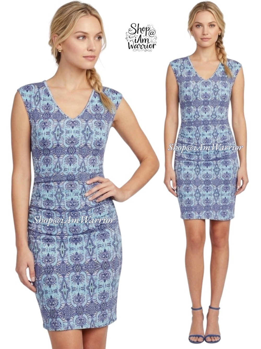 Kut from the Kloth blue ruched floral bodycon dress *shop@iamwarrior